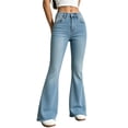 thumbnail image 2 of ClodeEU Women High Waist Flare Jeans,Slim Fit Stretchy Bell Bottom Denim Pants with Pockets ,Women's Plus M, 2 of 8
