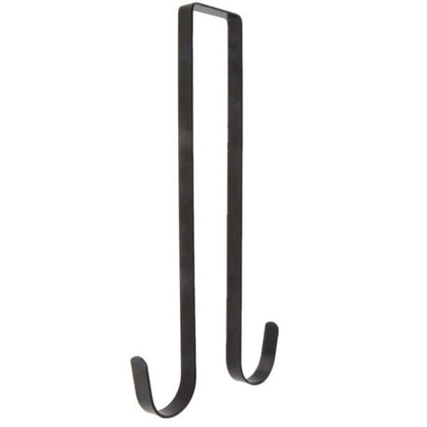Colgador de corona de doble cara de 14,96 pulgadas para puerta, gancho grande de metal para corona navideña, colgador de puerta delantera, capacidad para 2 coronas, metal resistente negro, 1 unidad
