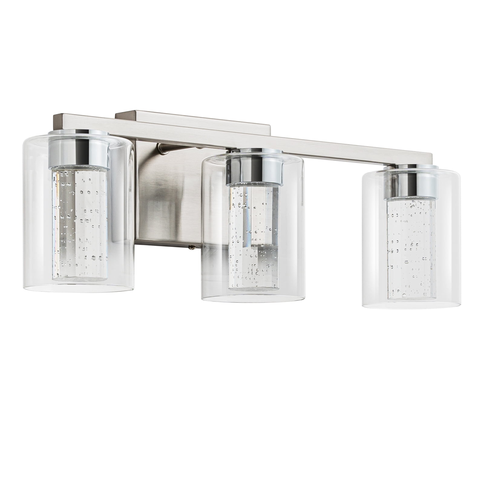 SineRise 3-Light LED Vanity Mirror Light, 17.3in Modern Bathroom Wall Lamp, 3-Color Modes, Dimmable Brushed Nickel Finish