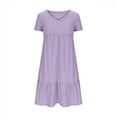 thumbnail image 6 of Spazoro Little and Big Girls A-line Dresses, Solid Color V-Neck Comfortable Short Sleeve Casual Dresses for Girls Purple Size 13-14T, 6 of 7