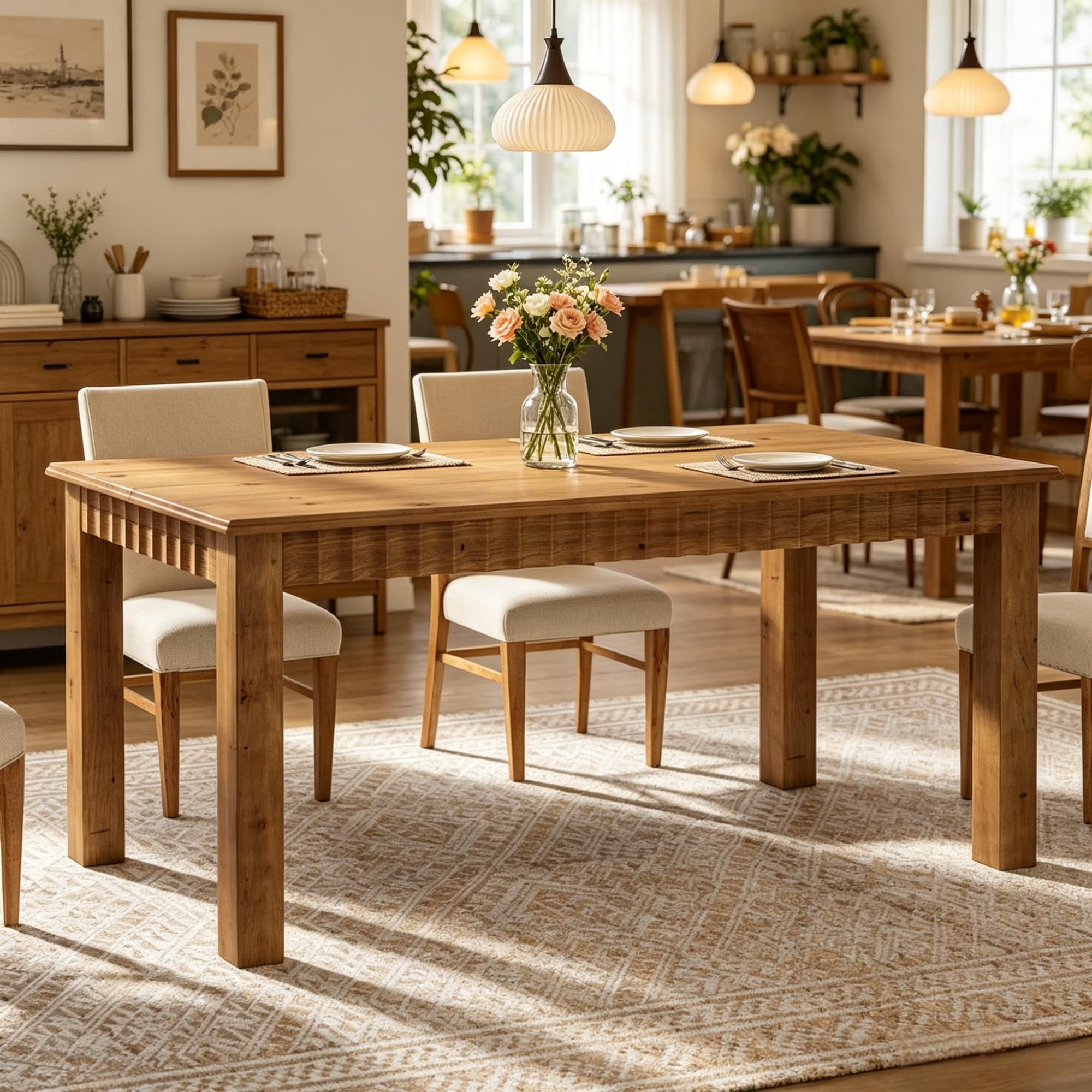 Solid Wood Dining Table, Rustic Brown