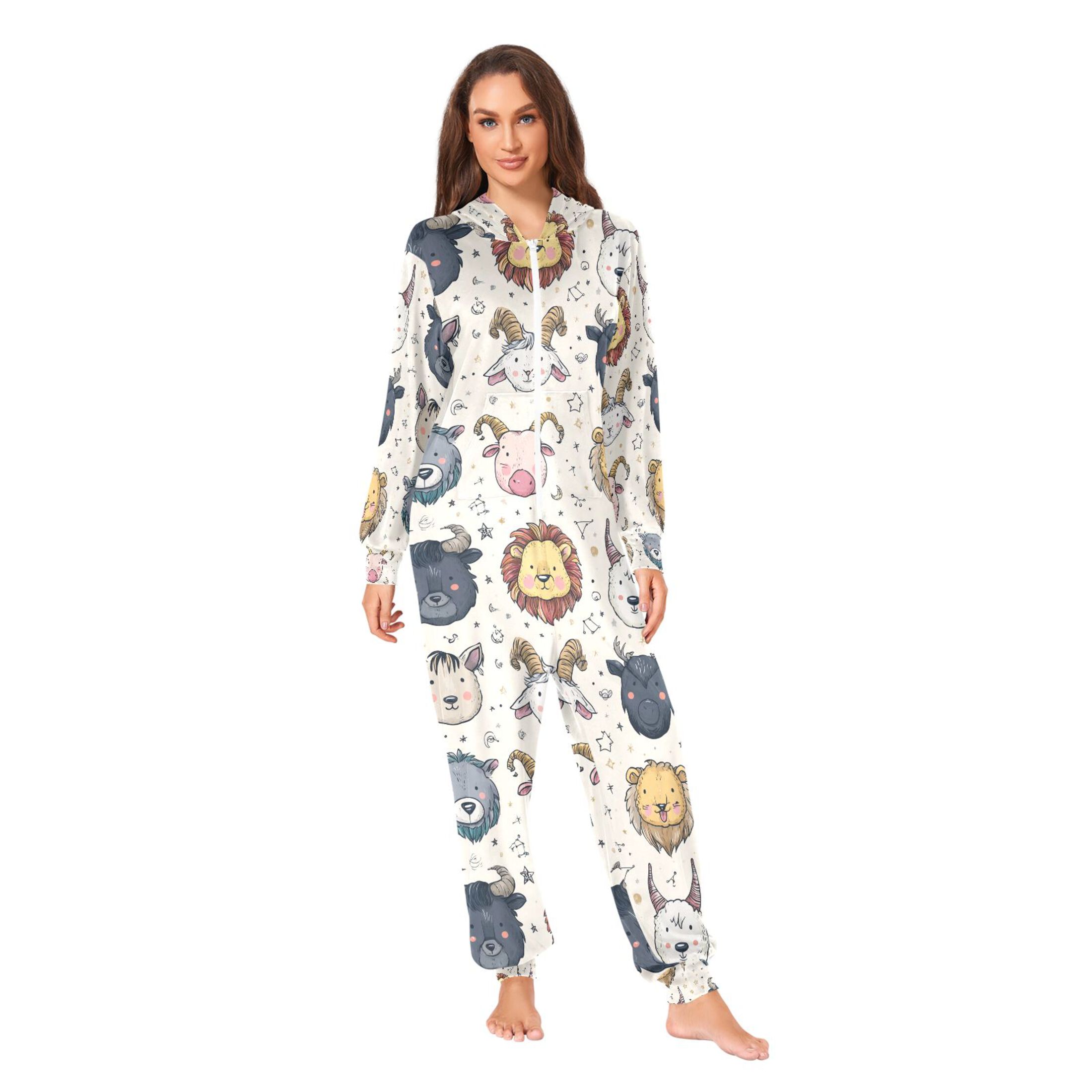 Adult Christmas Onesie Cute Constellations Adult Zipper One-Piece Pajamas Unisex Pajamas with Pockets