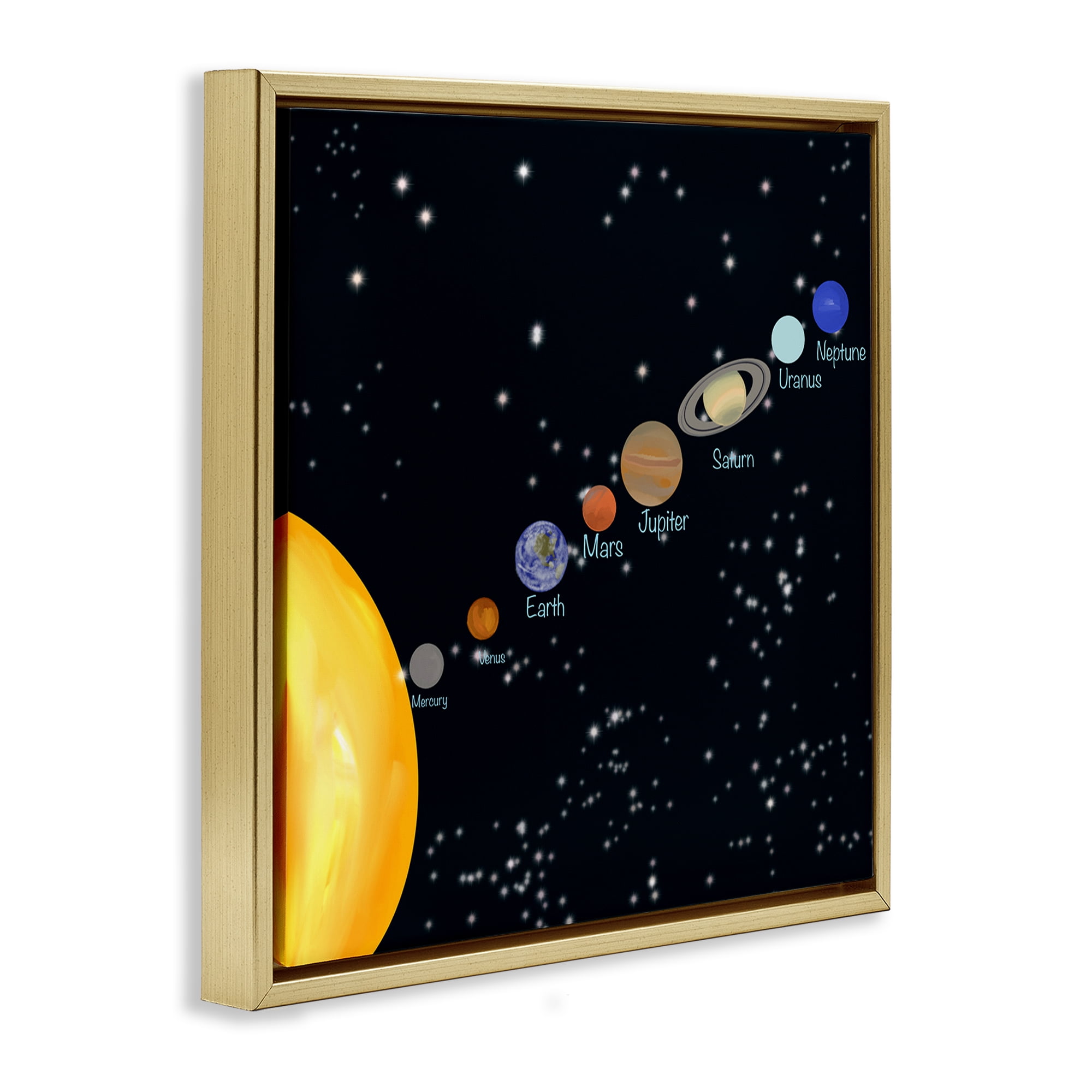 Stupell Industries Solar System Planets Astrology & Stars Painting Gold Floater Framed Canvas Art Print Wall Art, 18 x 18
