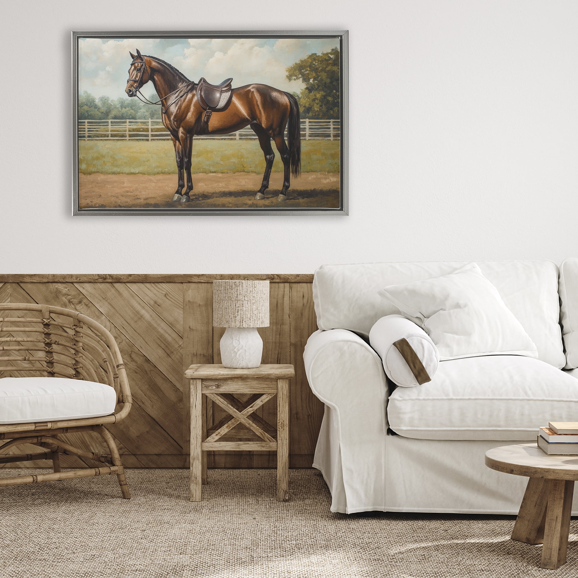 Stupell Industries Saddled & Ready For The Show Gray Framed Floater Canvas Wall Art, design by Petal Prints Design