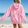 thumbnail image 3 of Christian Hoodies for Women Pink Cross Bow Print Sweatshirt Oversized Long Sleeve Faith Graphic Hooded Pullover Top, 3 of 7