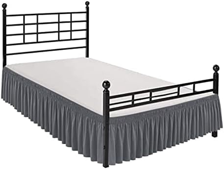 Wrap Around Bed Skirts with Split Corners for Full Beds 15" Drop, Dark Grey Adjustable Elastic Dust Ruffles Easy Fit Wrinkle Resistant Silky Luxurious Fabric Machine Washable