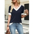 thumbnail image 4 of Ronuti Womens Blouses V Neck Short Sleeve Tops Spring Summer Business Casual Shirts Lightweight Sweaters, 4 of 9