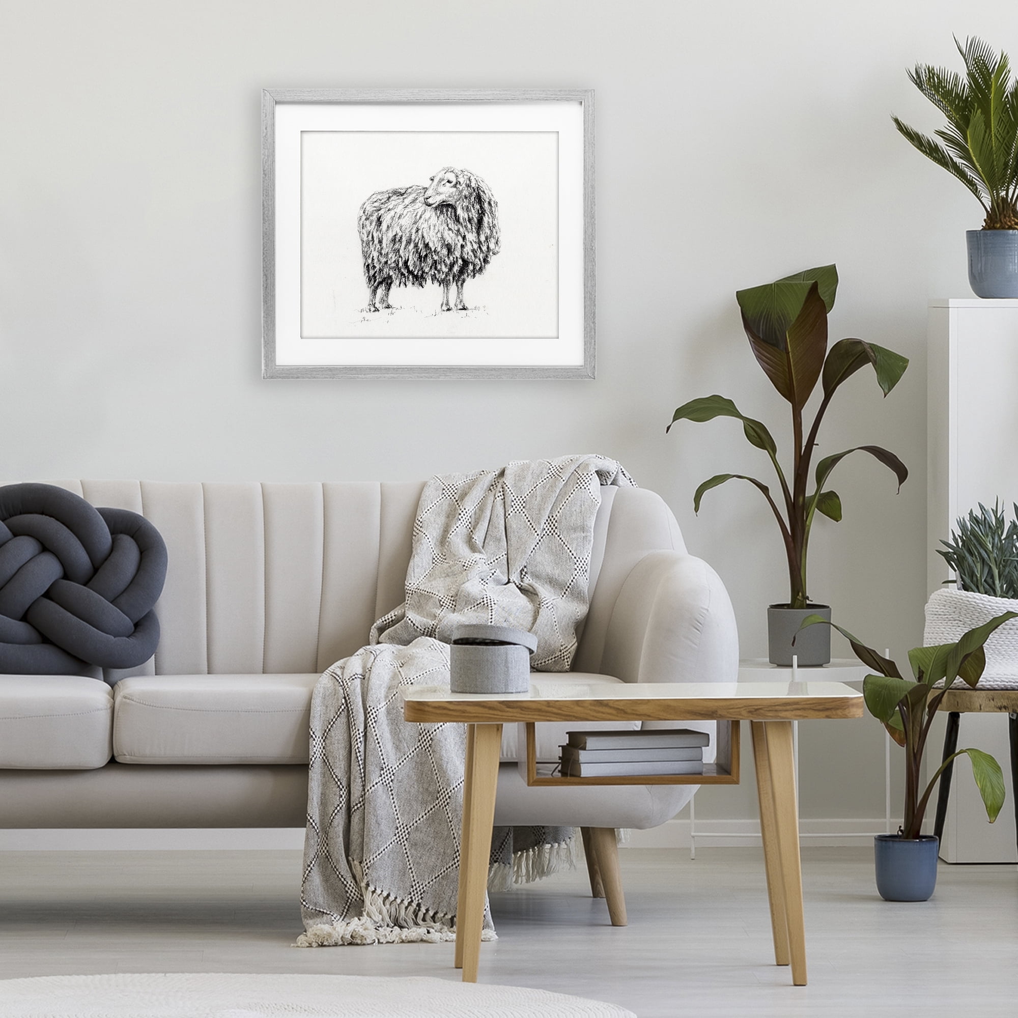 Stupell Industries Sheep in Charcoal Gray Framed Print Under Glass, design by Leah Noel Art