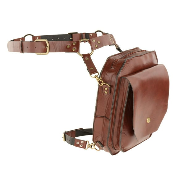Milaget Waist Belt Pouch Fanny Bag Faux Leather Medieval Costume Prop Gothic Brown
