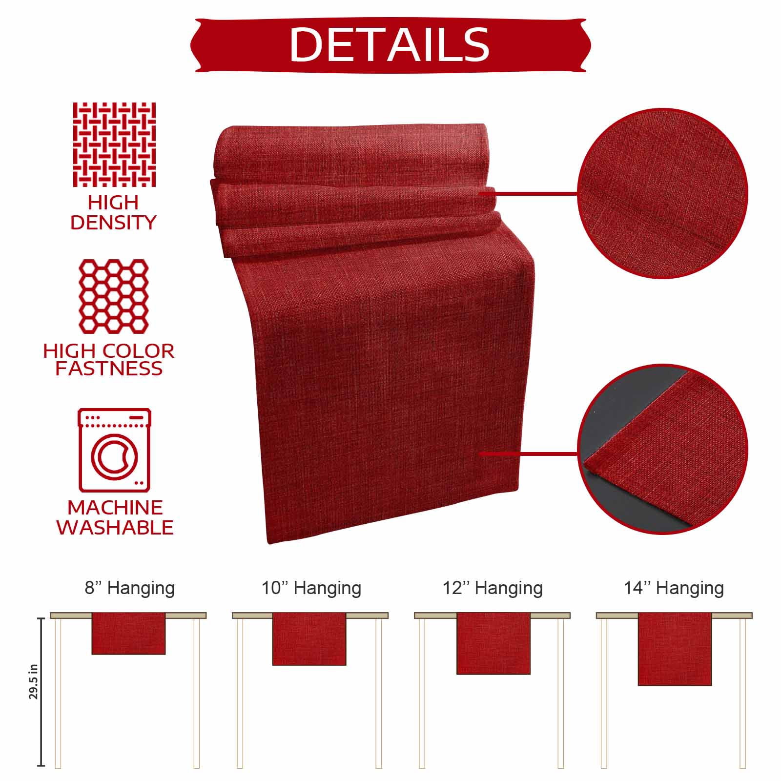 Table Runner 13x90in Inches Long, Red WatercolorLinen Washable Dresser Scarf Modern Minimalist StyleKitchen Dinning Tablerunners for Holiday/Party/Wedding/Home Tables Decor