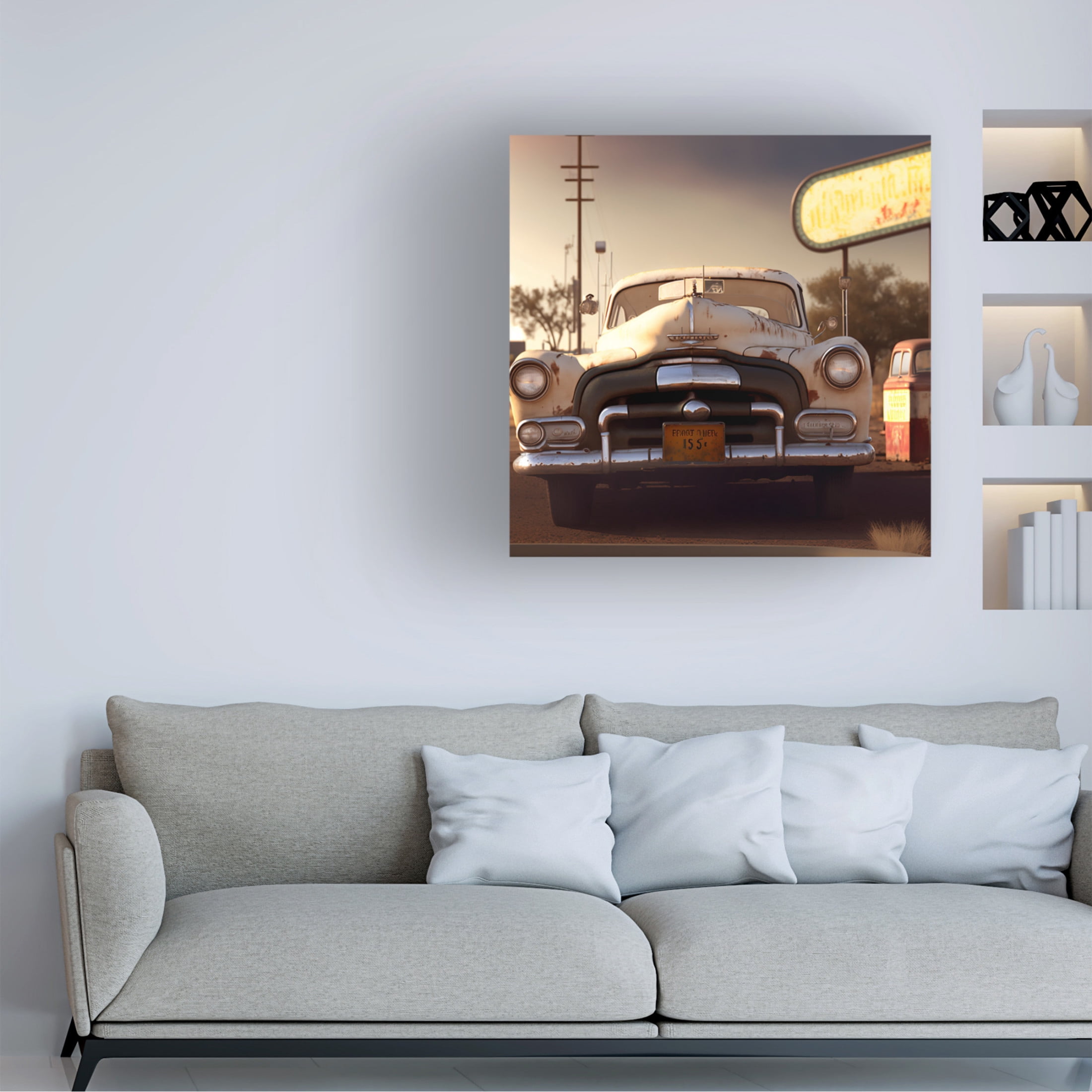 Canvas Wall Art - Ray Heere 'Route 66 4' Wall Art for Living Room, Bedroom, or Office Décor by Trademark Fine Art - 14 x 14 Inches