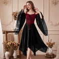 thumbnail image 6 of Renaissance Witch Maxi Dress, Off Shoulder Long Sleeve Renaissance Witch Maxi Dress, Sheer Flare Sleeve Corset Lace Up Medieval Gothic Cosplay Gown for Halloween Themed Gathering, Deep Red L, 6 of 7