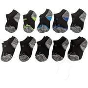 Fila Kids Boys 10-Pack Half Cushion No Show Socks Blocked Sole - Black, Boys Small Shoe Sizes 7-10