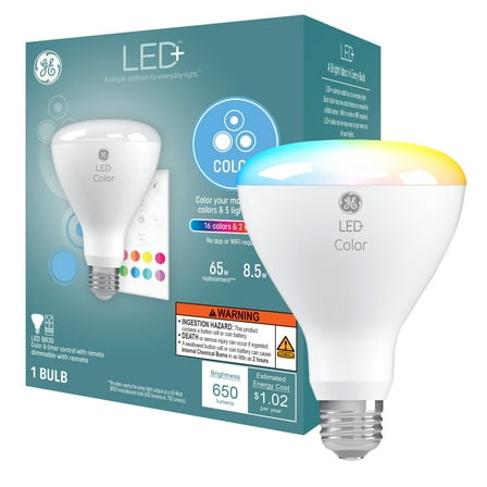 GE BR30 LED  Color Changing LED Light Bulb, 65 Watts, Indoor Floodlight, 1pk