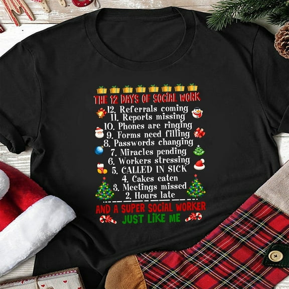 BANJOJO The 12 Days Of Social Work Christmas Gift T-Shirt
