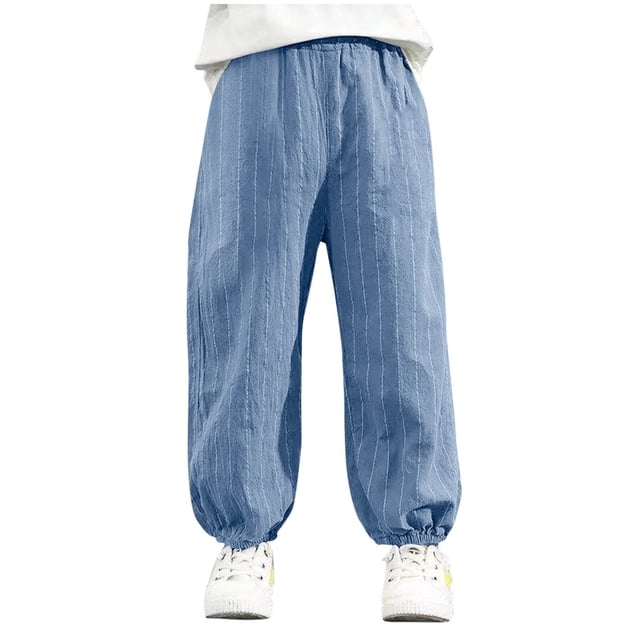 Odeerbi 2-12 Años Niños Niñas Algodón Pantalones de Sudar Rayas Entrenamiento Deportivos Pantalones Jogger Color Sólido Verano Joggers Casuales