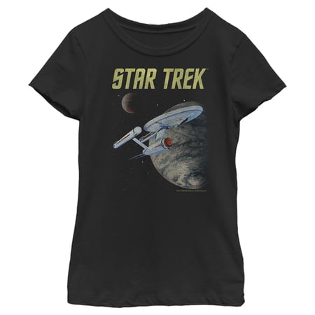 Girl s Star Trek: The Original Series USS Enterprise Discovering New Worlds In Space Graphic Tee Black Medium