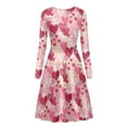 thumbnail image 5 of Renewold Valentine's Day Long Sleeve Dresses for Women Pink Hearts Knee Length Pleated Midi Sundress Special Occasion Dresses Fashion Stretchy Skater Dress Size 2XL, 5 of 7