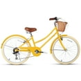 thumbnail image 4 of Glerc Missy 24" inch Girl Cruiser Kids Bike 6-Speed Teen Hybrid City Bicycle for Youth Ages 7 8 9 10 11 12 13 14 Years Old with Wicker Basket & Lightweight, Yellow, 4 of 7