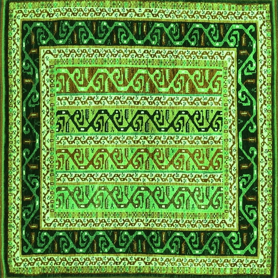 Ahgly Company Indoor Square Abstract Green Contemporary Area Rugs, 3' Square