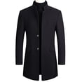 thumbnail image 3 of UVEASISHA Peacoat for Men Big and Tall Single Breasted Stand Collar Long Trench Coats Winter Wool Blend Casual Overcoat Fashion Windproof Jackets with Pockets Black 4XL, 3 of 10