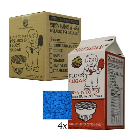 Boite de 4 X 3.25 lbs de Sucre de Barbe à Papa à Saveur de Framboise Bleue