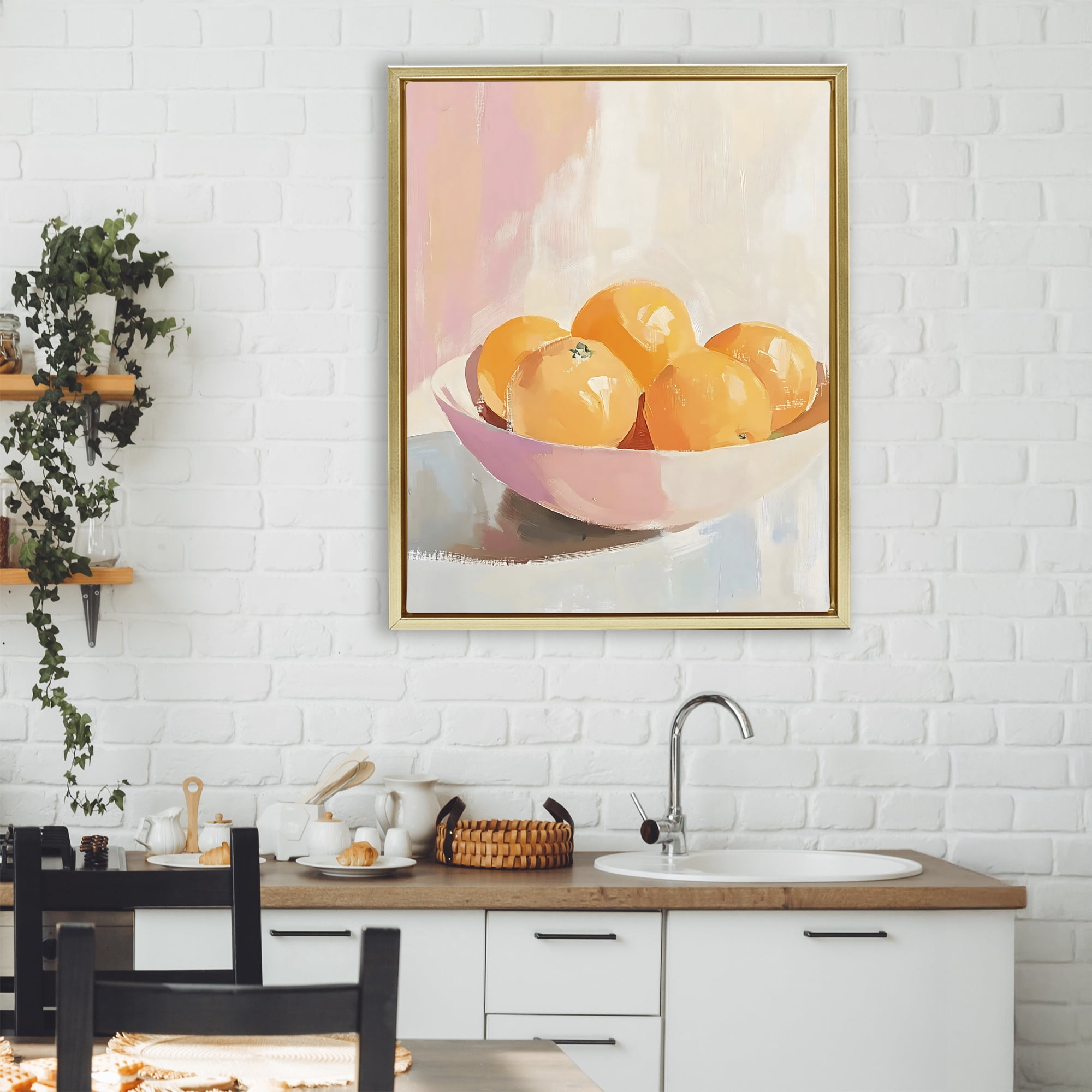 Stupell Industries Pastel Bowl of Oranges Gold Framed Floater Canvas Wall Art, design by The Prints Vibe
