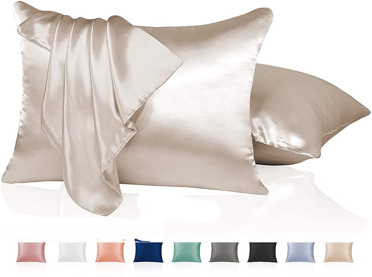 Luxury Silky Satin Pillowcases Standard Pillow Cover Super Soft Hidden Zipper 
