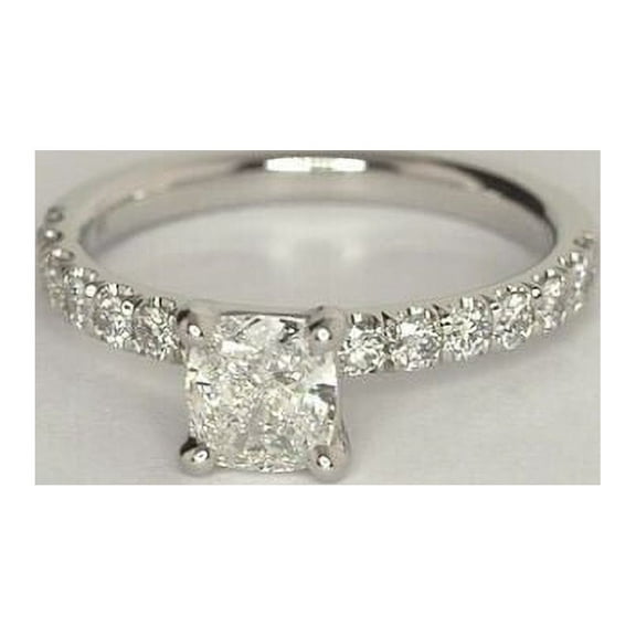 Forever Jewels 1Ct Cushion Cut Moissanite Women Solitaire Engagement Ring 14K White Gold Plated