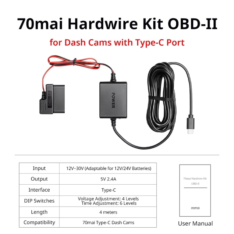 70mai OBD-II Type-C Dash Cam Hardwire Kit, 24H Parking