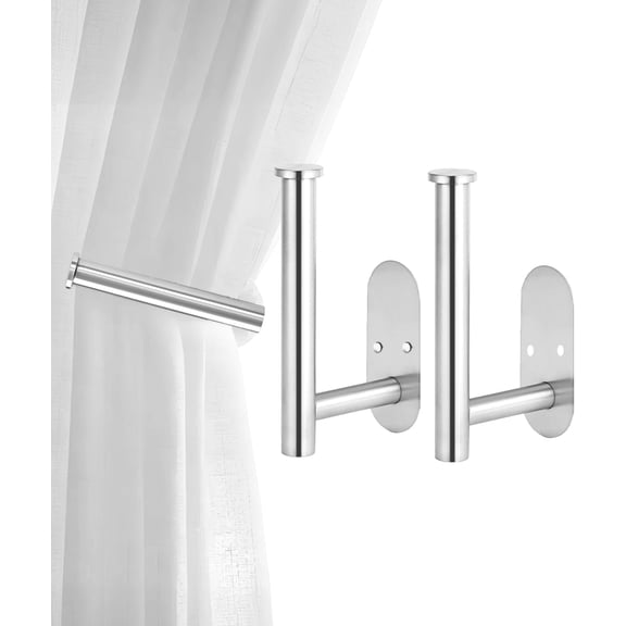 2PCS Curtain Holdbacks, Screw-in Curtain Tiebacks Curtain Tie Backs Curtain Holders for Wall Mounted Curtain Pull Backs for Drapes, Curtain Side Holders Hooks, 304 Stainless Steels, Sliver