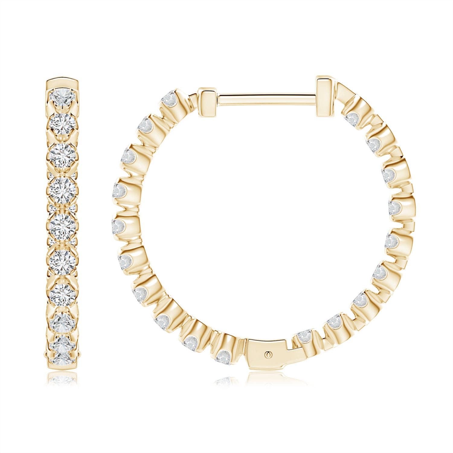 ANGARA Natural Diamond Hoop Earrings in 14K Yellow Gold for Women (Size-1.8mm| Color-H| Clarity-SI2) | April Birthstone, Anniversary, Jewelry Gift for Women | Natural Diamond Earrings