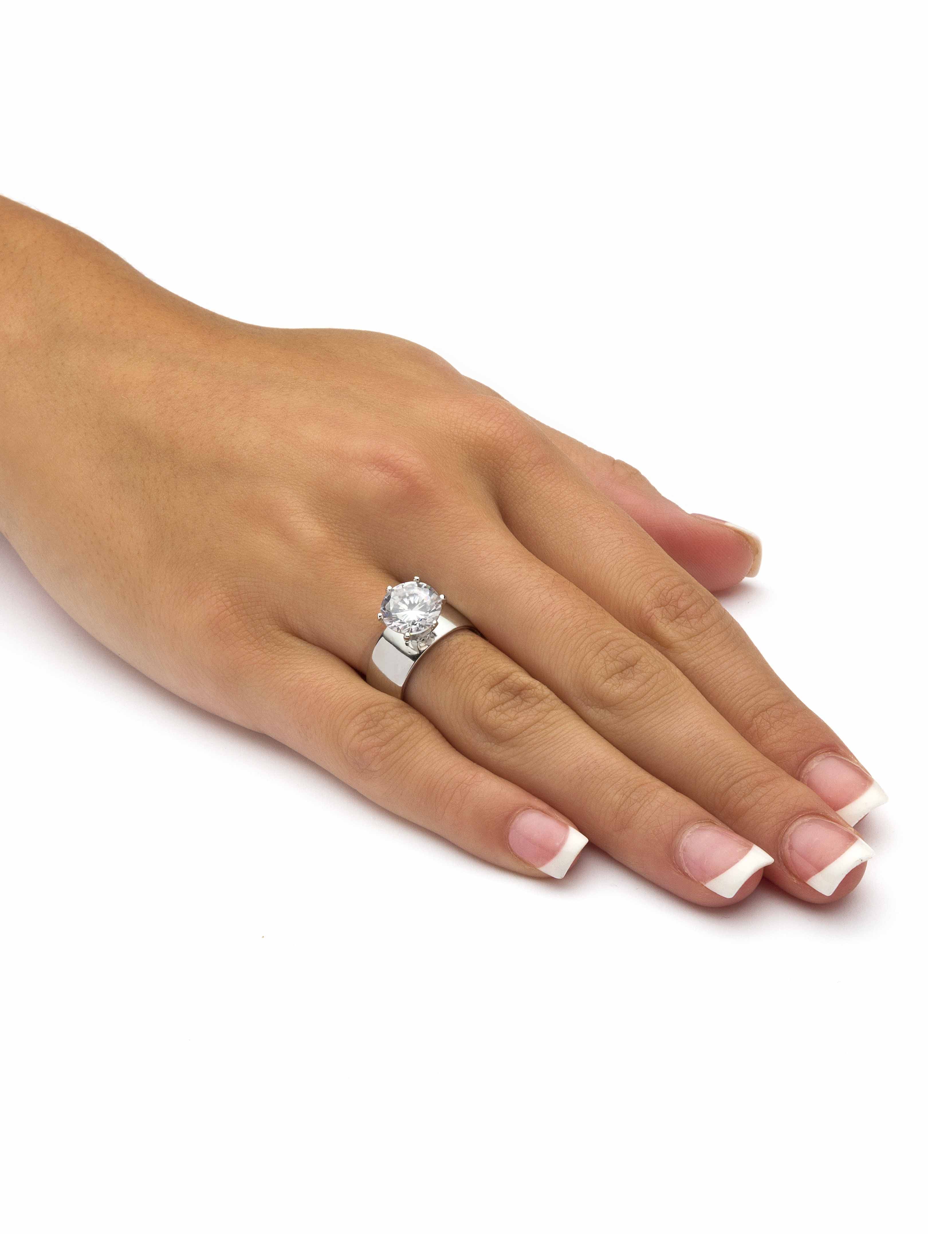 PalmBeach Jewelry 4 TCW Round White Cubic Zirconia .925 Sterling Silver or 14k Gold Plated Solitaire Engagement Ring