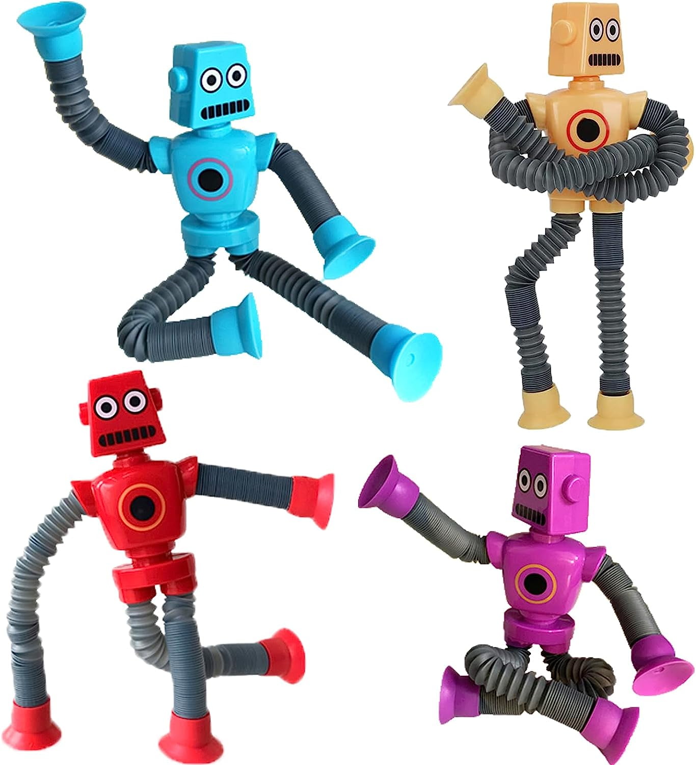 Limpskys 4 Pack Suction Cup Robot Toy,Robot Toys,Robot Toys for Kids 3-5  5-7,pop Tubes Robots,Suction Cup Toys,Road Trip Toys,Mini Robot,Telescopic  Suction Cup Animal Toys