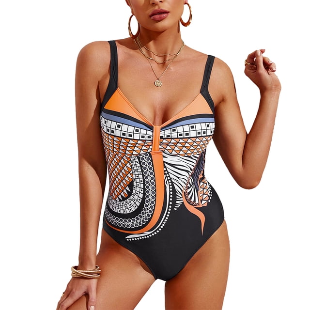 Naiovety Bañadores Poliéster Elegantes Y Resistentes Para Mujer - Para Fiestas De Verano Bañador Modesto Mujer Bañador Mujer 2023 Traje de baño naranja, 1 XXXL