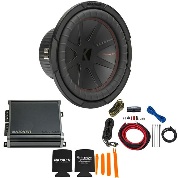 Kicker 10 Inch Comp R Woofer 48CWR104 Package with 46CXA4001 Amplifier and wire kit