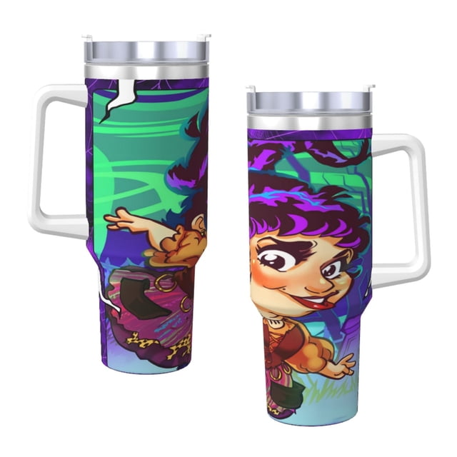 Vaso Hocus Pocus de 40 oz con asa y pajita Vaso aislado a prueba de fugas con tapa y pajita Hecho de acero inoxidable Base apta para portavasos