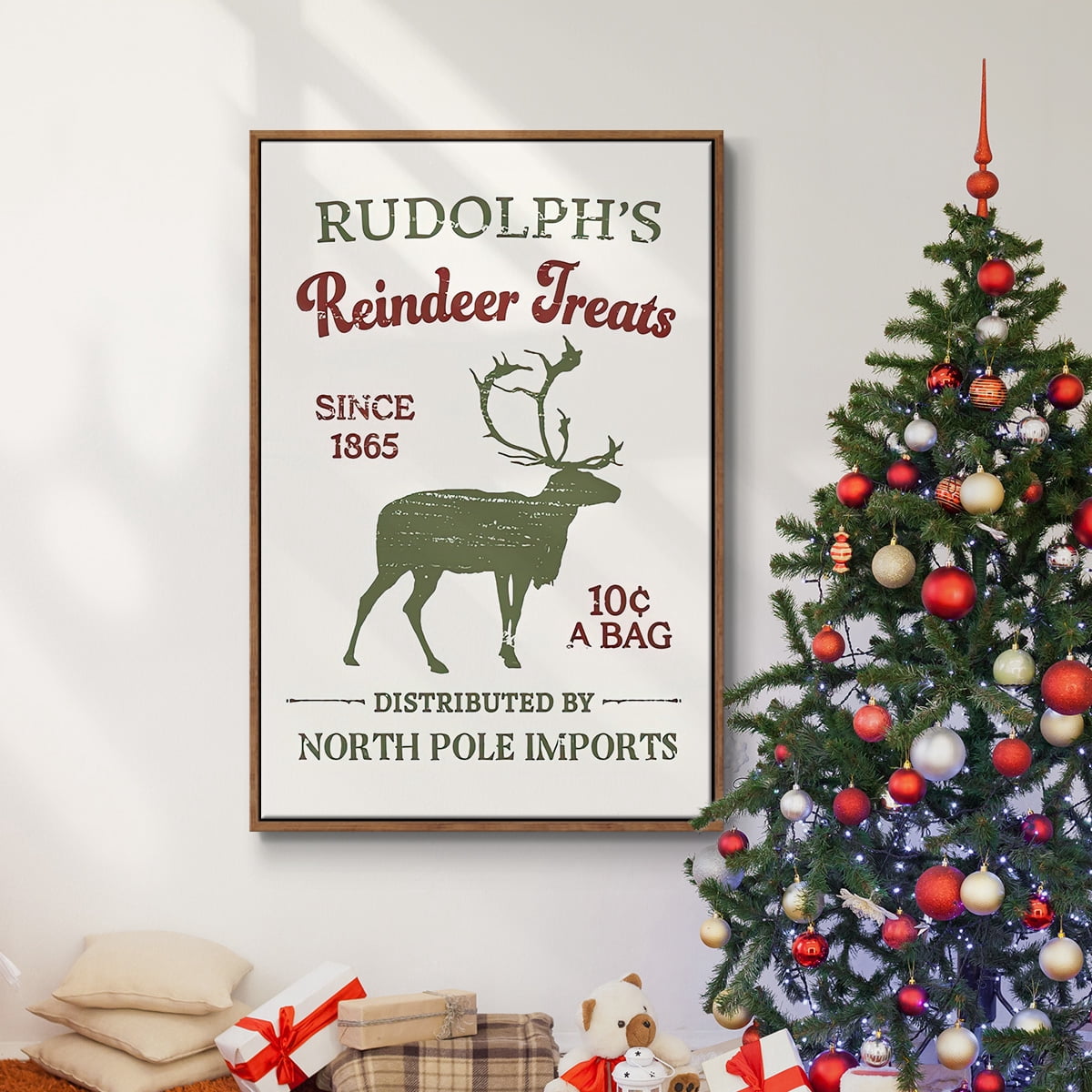 Christmas Farm Sign Collection B - Framed Gallery Wrapped Holiday Canvas - 25 x 37 - Rosewood Frame