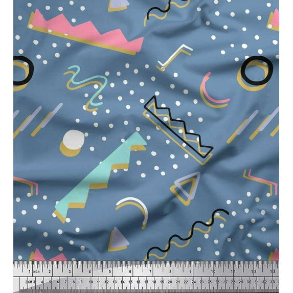 Soimoi Blue Cotton Duck Fabric Abstract & Dots Fabric Prints By Yard 56 Inch Wide