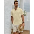thumbnail image 3 of sogami Men's Henley Collar Button Up Short Sleeve Shirt Casual Linen Shirt, 3 of 8