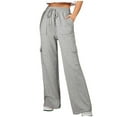 thumbnail image 1 of Pantalones deportivos de cintura alta y pierna ancha con bolsillos para mujer: pantalones joggers informales y prácticos para ropa deportiva, tejido Dacron, 1 of 4