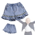 thumbnail image 2 of Mercatoo Toddler Girls Denim Shorts Ruffle Embroidered Elastic Waist Jeans Summer Kids Volleyball Sports Casual Shorts, 2 of 8