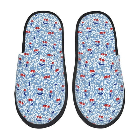 Balery Red Cherries Slient Indoor Furry Fleece Comfort House Shoes Soft Non-Slip Home Shoes Cotton slippers House Slippers-- Medium