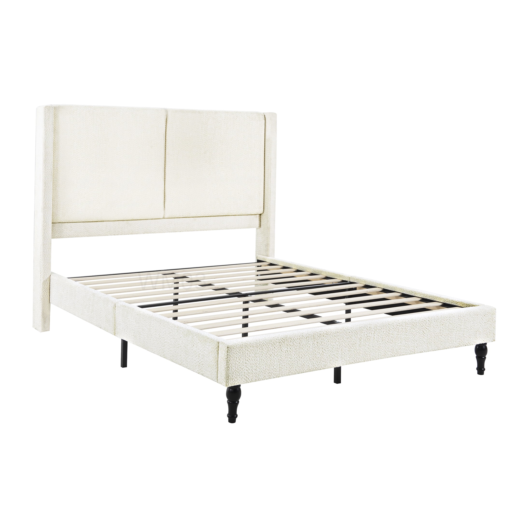 Modern Boucle Fabric Upholstered Bed Frame, Queen Size with High Headboard, No Box Spring Required