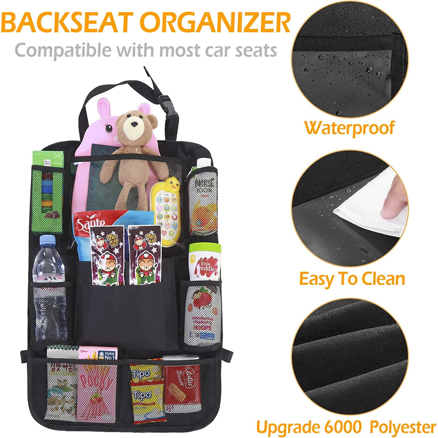 1 Pack Backseat Car Organizer, Kick Mats Car Back Seat Protector with Touch  Screen Tablet Holder Storage Pockets for Toys Book Bottle Drinks Kids Baby  Toddler Travel Accessories 