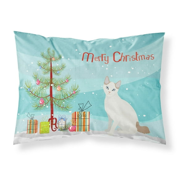 Korean Bobtail Cat Merry Christmas Fabric Standard Pillowcase
