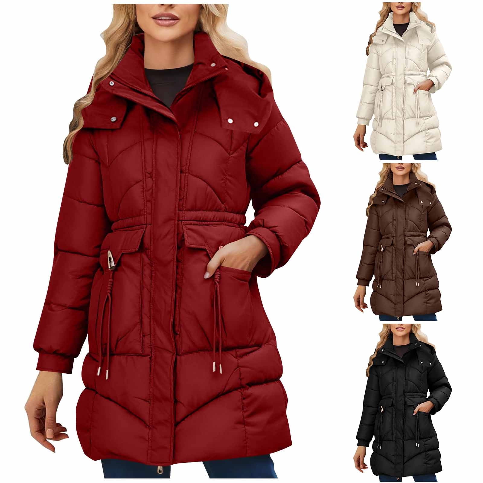UPPADA Womens Winter Coat Warm Thicken Quilted Puffer Jackets Lightweight Warm Outwear Fleece Lined Parka Full Zip Coat Overcoat with Hood,Puffer Jacket Womens Waterproof Coffee,XXXL