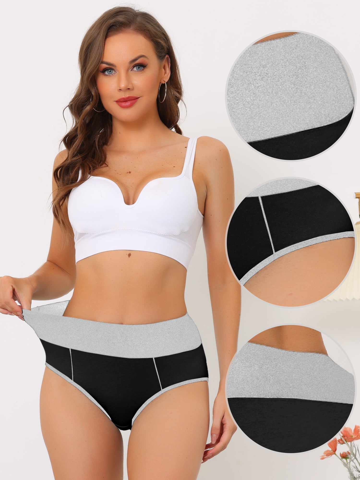 DARING DIVA Women's Tummy Control Color-Block Brief Panties L Black