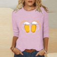 thumbnail image 2 of Yuanlook Womens Tops 3/4 Length Sleeve Crew Neck Casual Tunic Tops Basic Shirts Loose Fit Blouse - Pink - XXXXL, 2 of 5