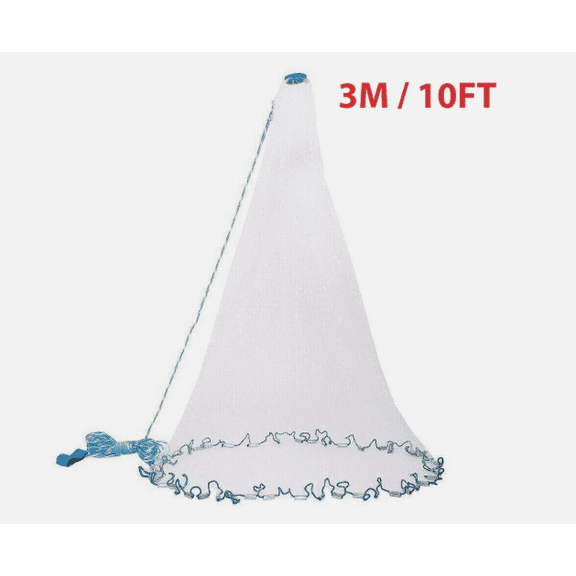 10 FT Fishing Cast Net Bait Easy Throw Hand Cast Strong Nylon Mesh